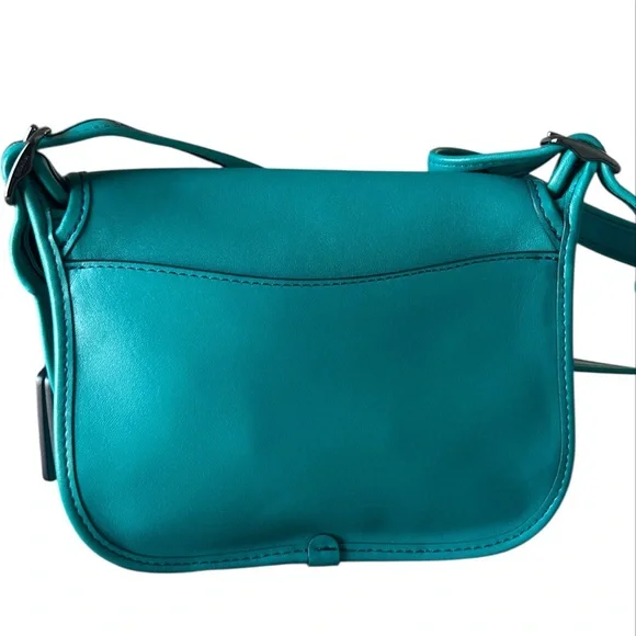 Coach Leather Saddle Bag 18 Dark Teal Crossbody - Picture 2 of 8
